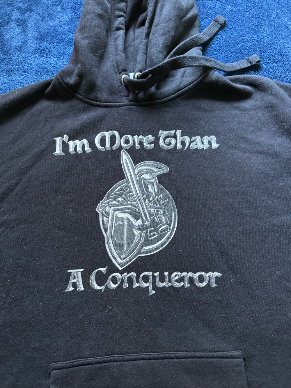 Black Crewneck Sweatshirt with Silver Graphic - I'm More Than A Conqueror